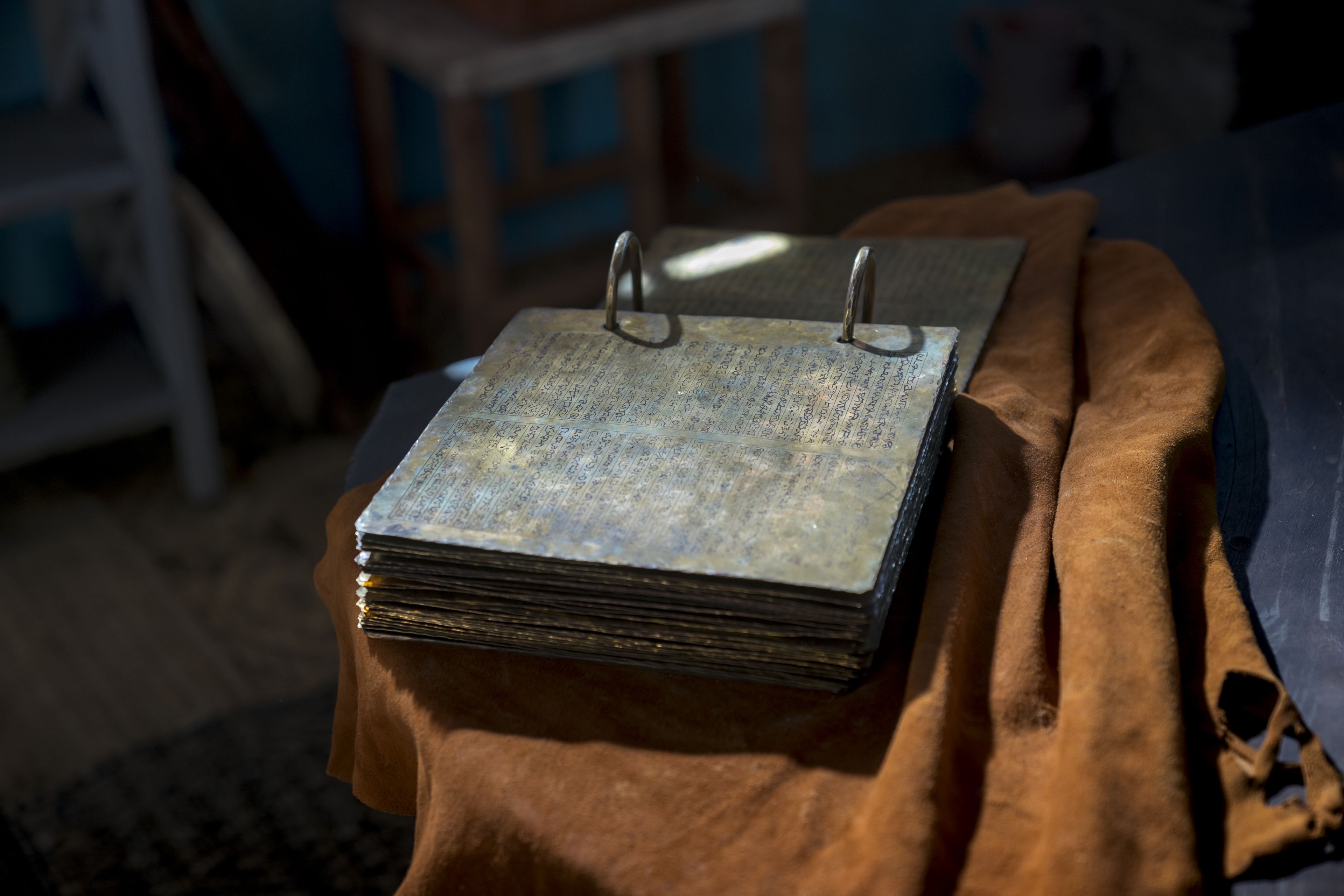 The brass plates sitting on a table
