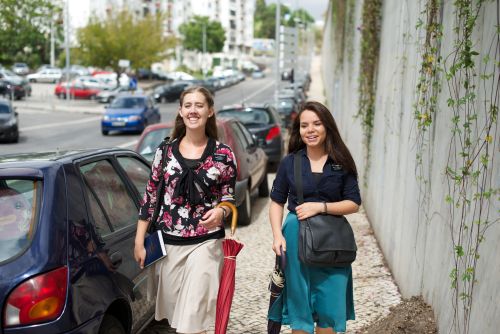 Two Sister Missionaries Walking 7874