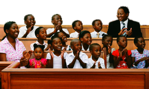 children and teachers in chapel