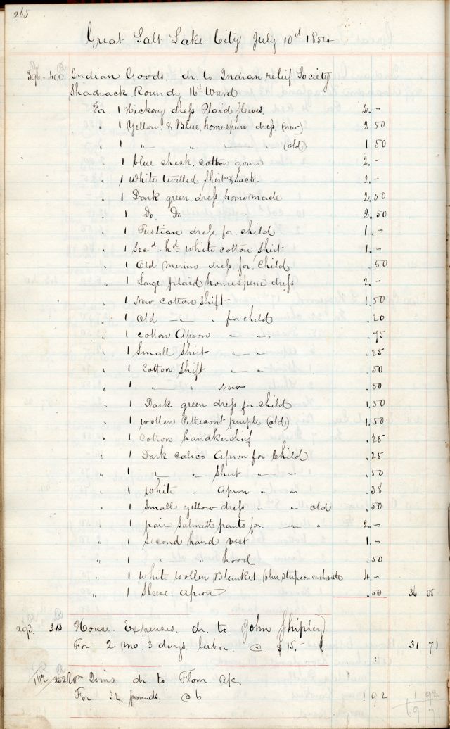Ledger of Indian Relief Society account