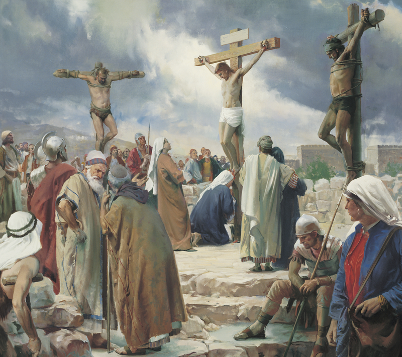 Jesus pregado na cruz entre dois ladrões