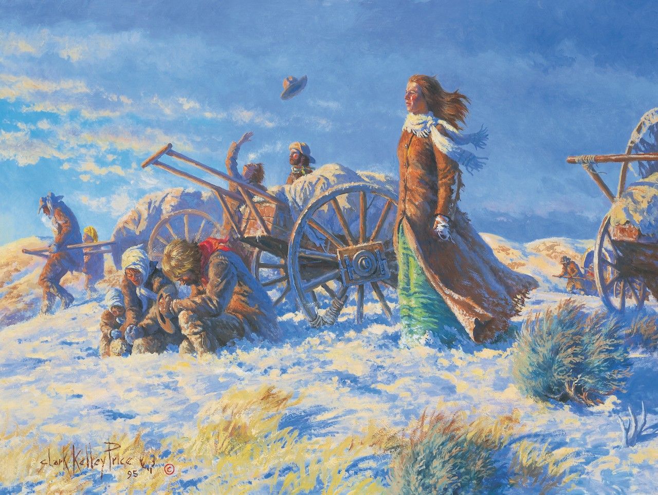 Trail of Sacrifice—Valley of Promise (Handcart Pioneers Approaching the Salt Lake Valley), by Clark Kelley Price; GAB 102; Our Heritage, 77–80
