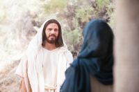 The resurrected Jesus Christ appears to Mary Magdalene at the empty garden tomb