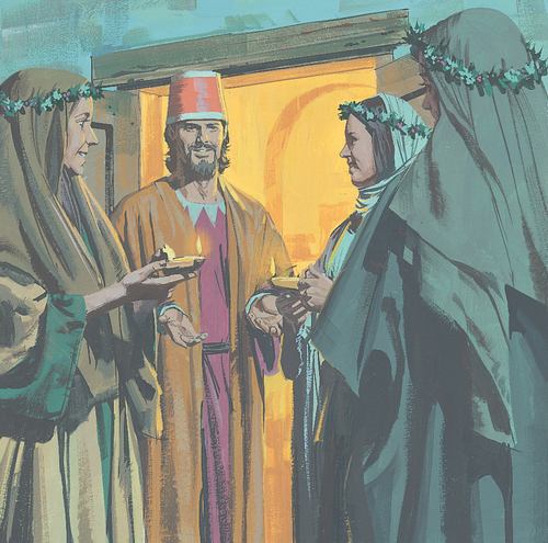 women standing with bridegroom