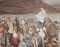 A painting by James Tissot of Christ sitting on a large rock and teaching a multitude.