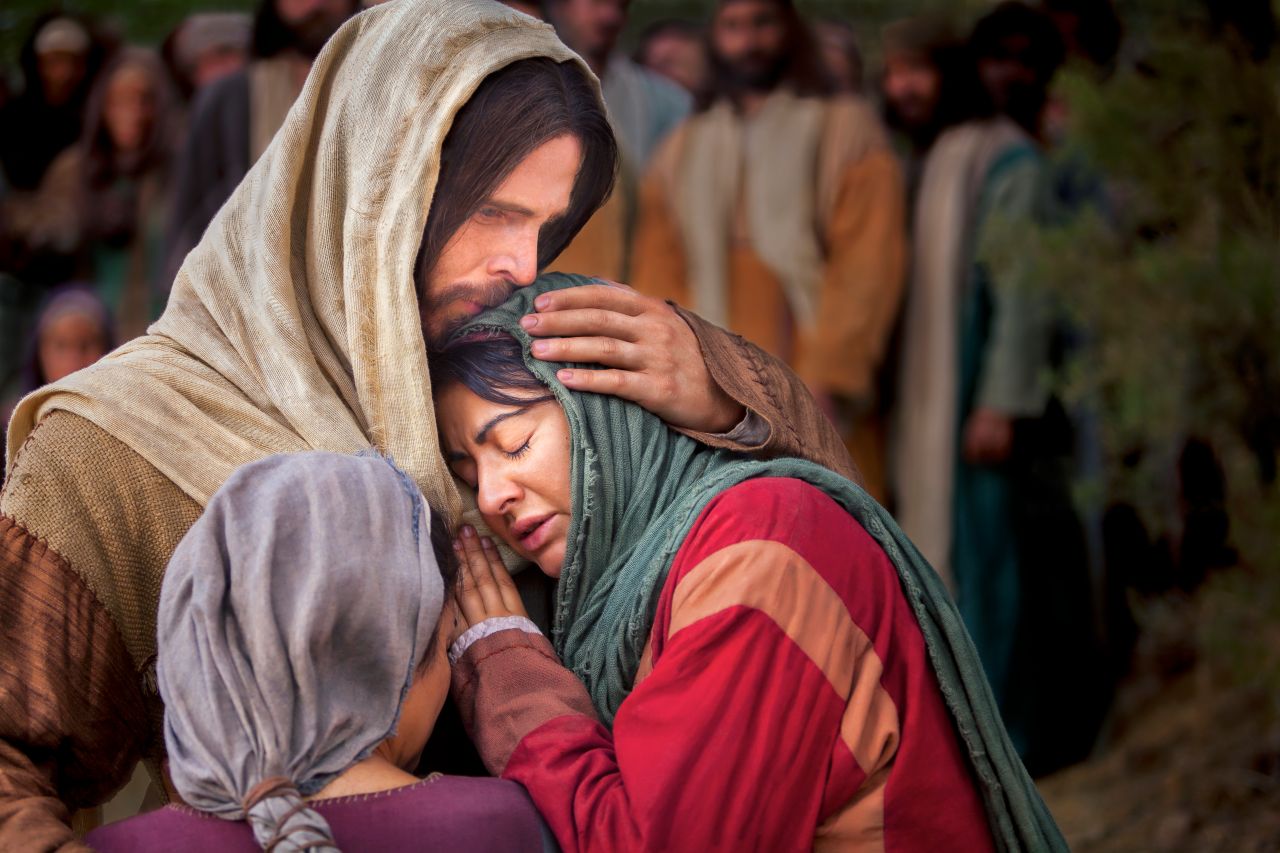 Jesucristo consuela a Marta y María tras la muerte de Lázaro