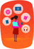 Girl wearing a backpack with a smart phone.