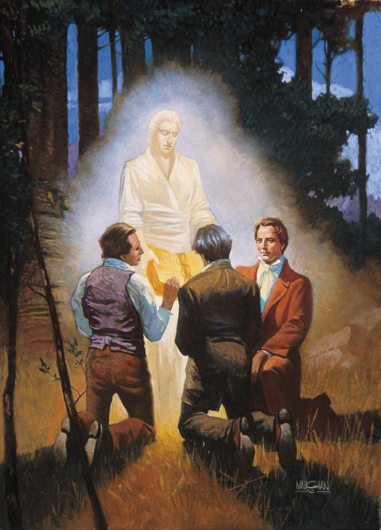 An Angel Showing the Gold Plates to Joseph Smith, Oliver Cowdery, and David  Whitmer (Moroni Shows the Gold Plates to Joseph, Oliver, and David)