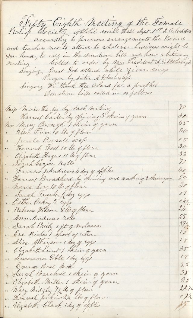 List of donations in Nephi minutes