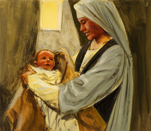 Hannah holding Samuel