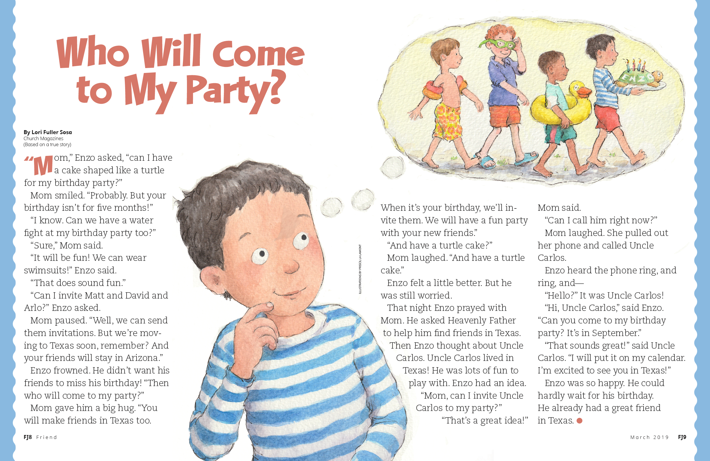 a boy picturing his birthday party with a turtle-shaped cake