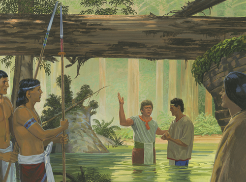 Lamoni being baptized