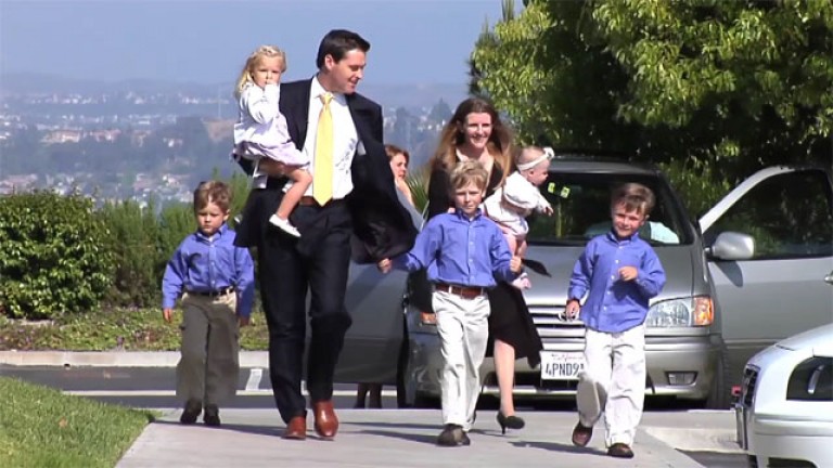 Family walking to church together