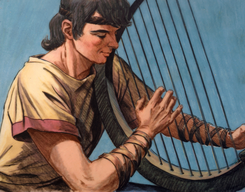 David playing harp