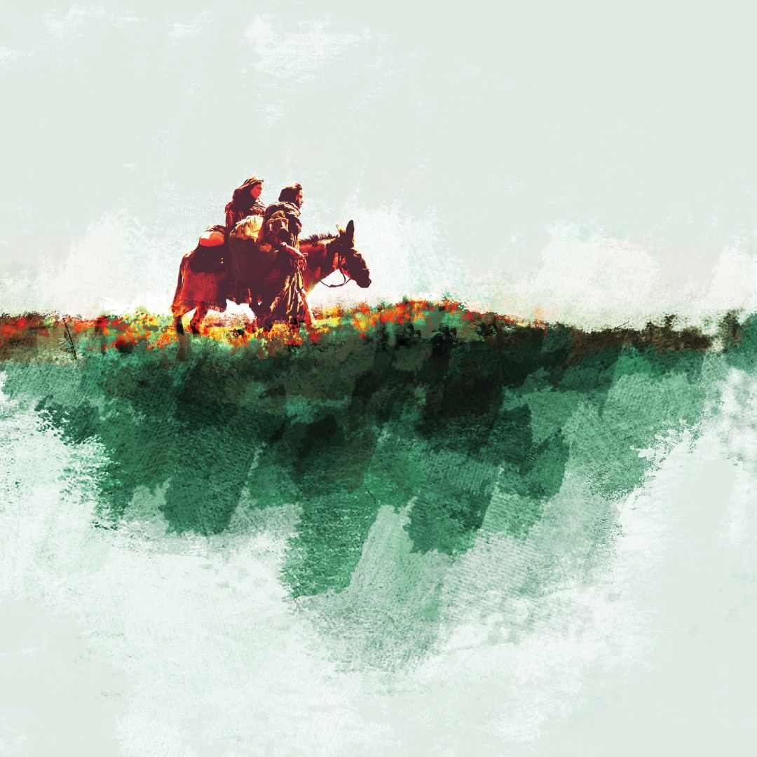 A painted rendition of a scene from the movie The Christ Child