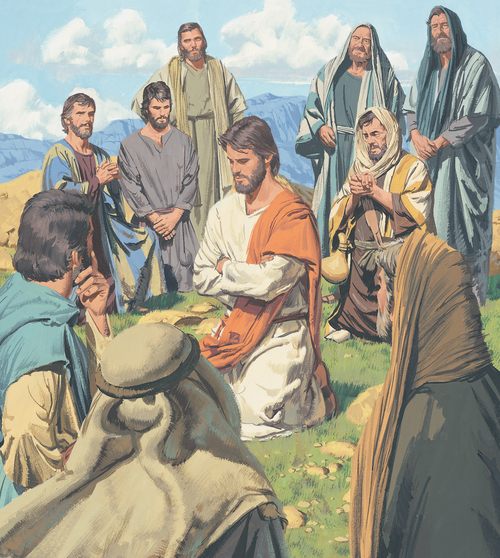 Jesus praying with disciples